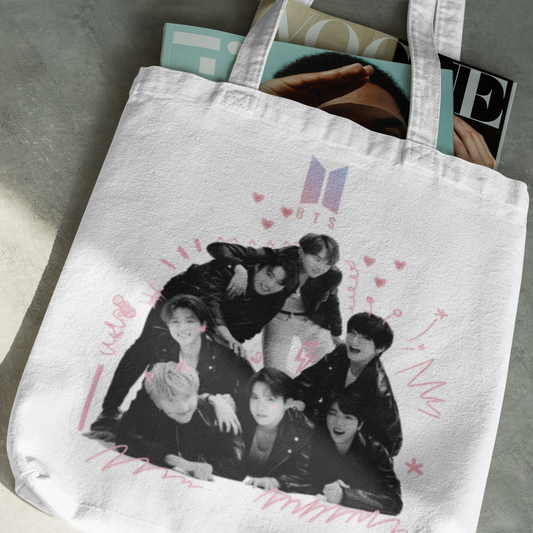 BTS White Zipper Tote bag