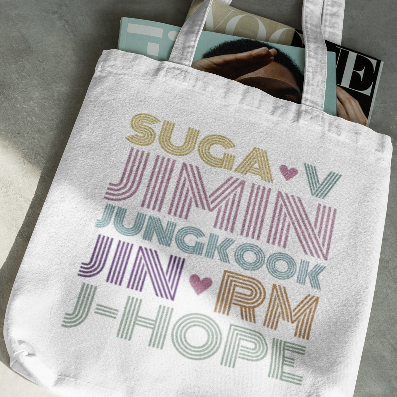 BTS Animated design White Zipper Tote bag