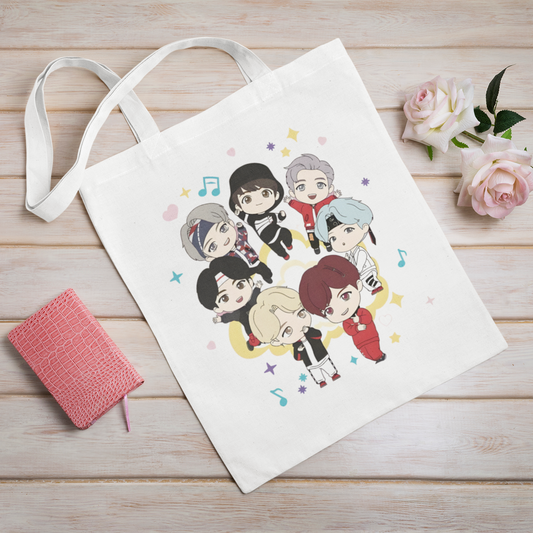 BTS Animated design White Zipper Tote bag