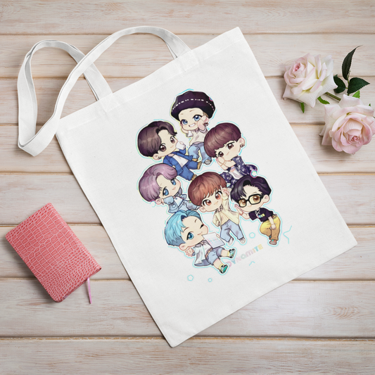 BTS Animated design White Zipper Tote bag