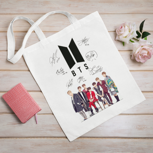 BTS White Zipper Tote bag