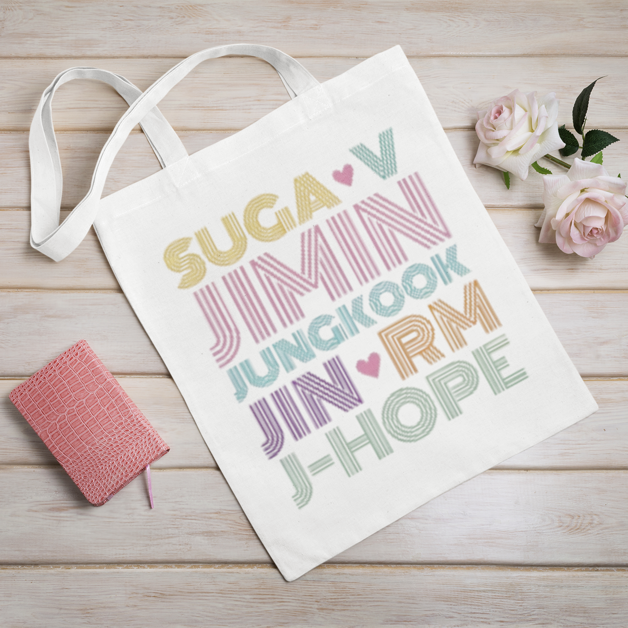 BTS Animated design White Zipper Tote bag