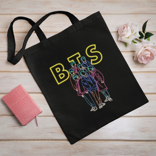 BTS Animated Design, Black Zipper Tote bag
