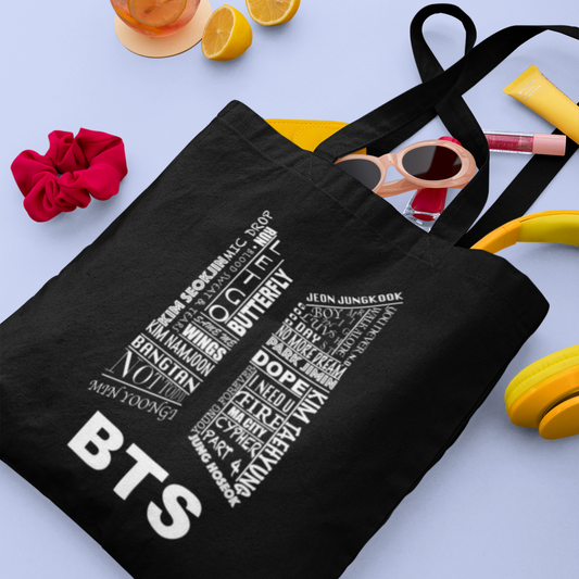 BTS Logo DTG printed, Black Zipper Tote bag