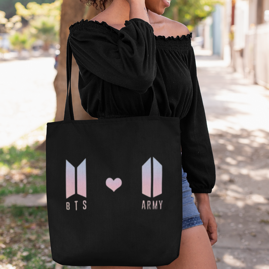 BTS×ARMY Logo Themed Black Zipper Tote bag