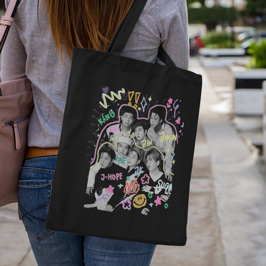 BTS Themed Black Zipper Tote bag