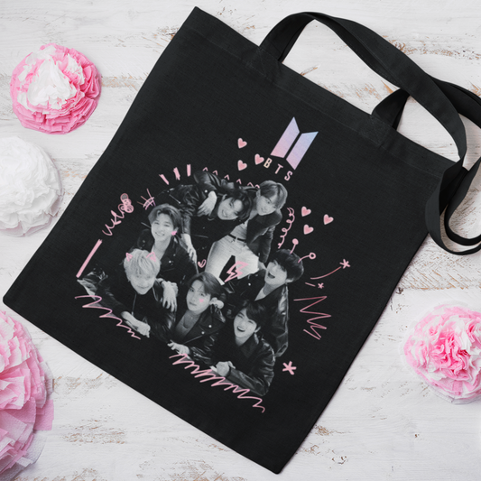 BTS Themed Black Zipper Tote bag