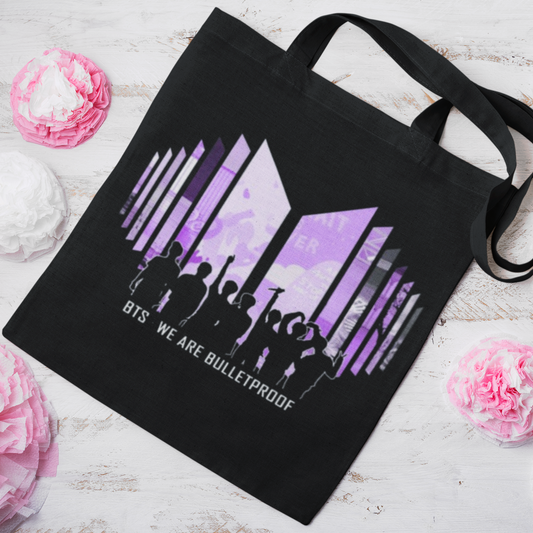 BTS Bulletproof Themed Black Zipper Tote bag