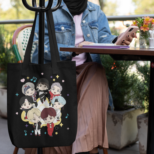 BTS Themed Black Zipper Tote bag