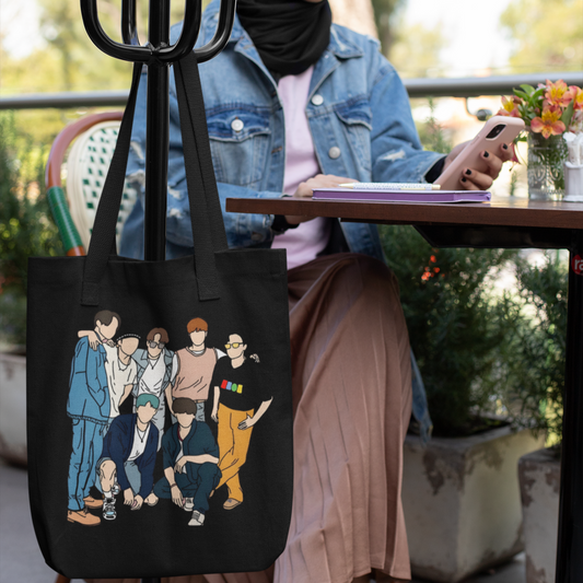 BTS Animated Design, Black Zipper Tote bag