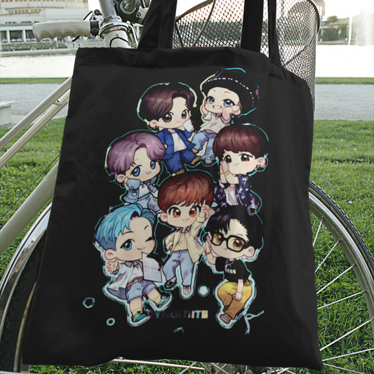BTS Animated Design, Black Zipper Tote bag
