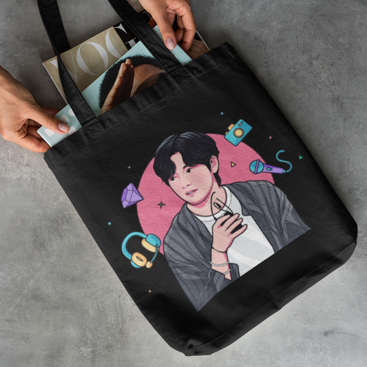 BTS Themed Black Zipper Tote bag