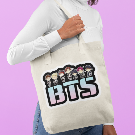BTS Animated design White Zipper Tote bag