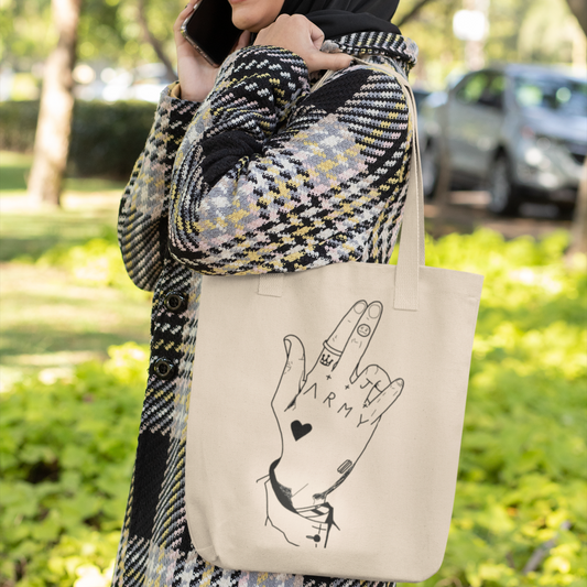 BTS Army design White Zipper Tote bag