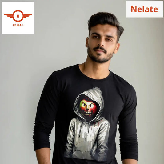 Apple Man Full Sleeves Black T-Shirt