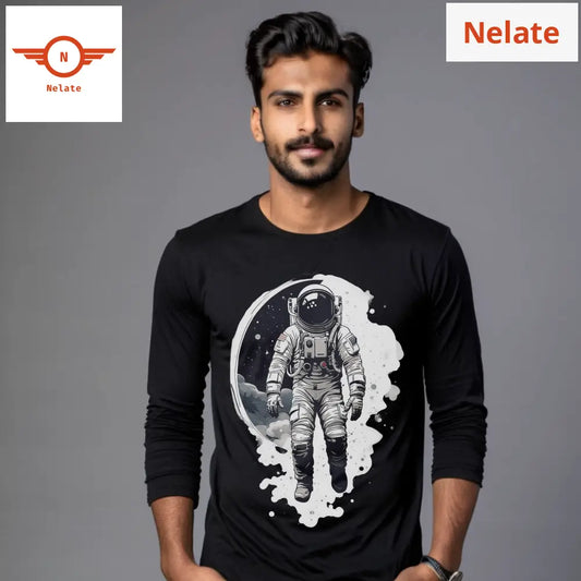 Astronaut Theme Full Sleeves Black T-Shirt