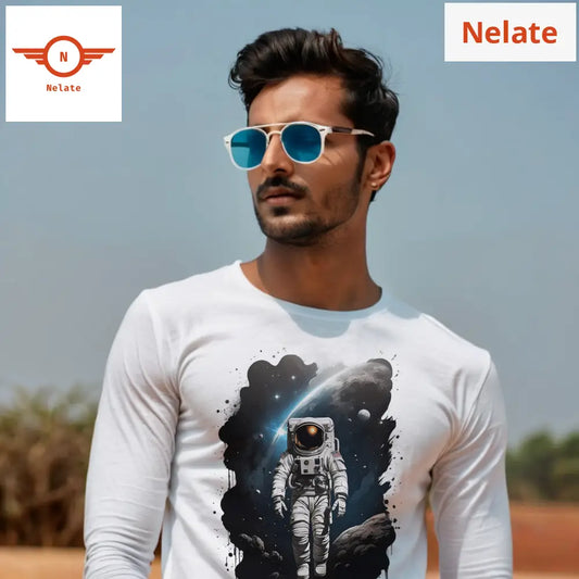 Astronaut Theme Full Sleeves White T-Shirt