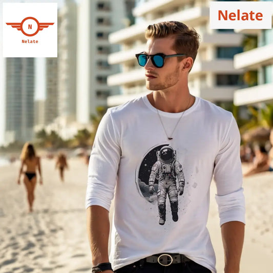 Astronaut Theme Full Sleeves White T-Shirt