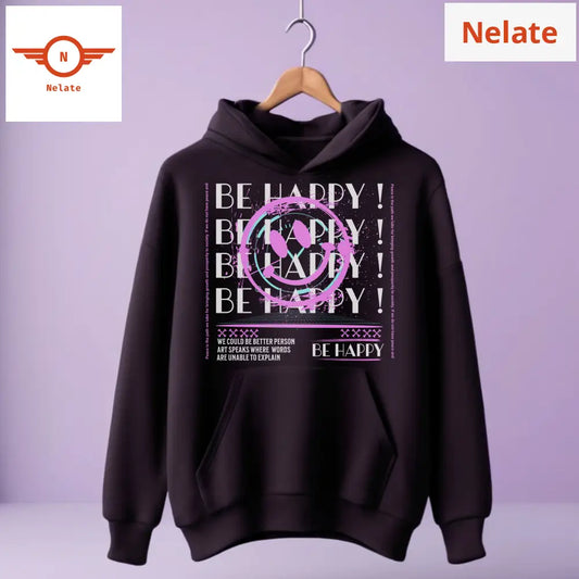 Be Happy !-Black Hoodie For Men