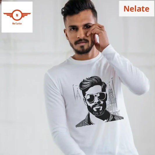 Bearded Men Full Sleeves White T-Shirt