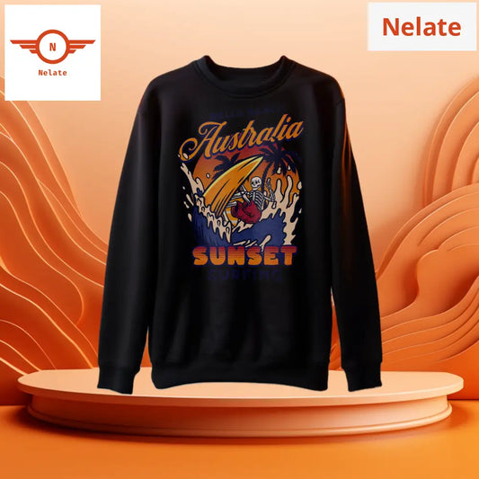 Bells Beach Australia Sunset Surfing - Black Sweatshirt For Men