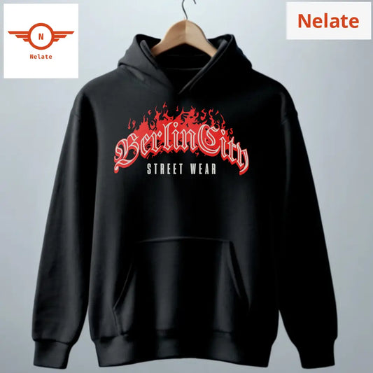 Berlin City Streetwear - Fire Black Hoodie For Men