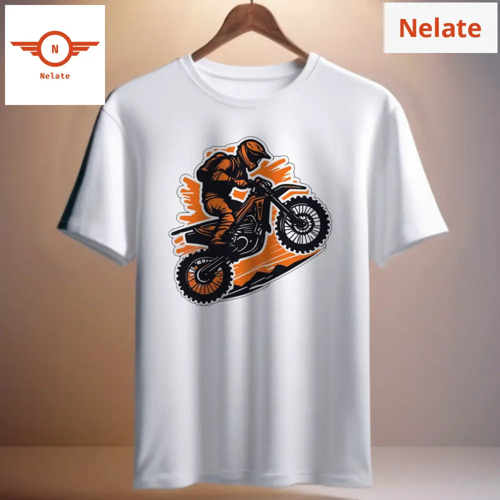 Bike Rider Orange Color Splash White T-Shirt