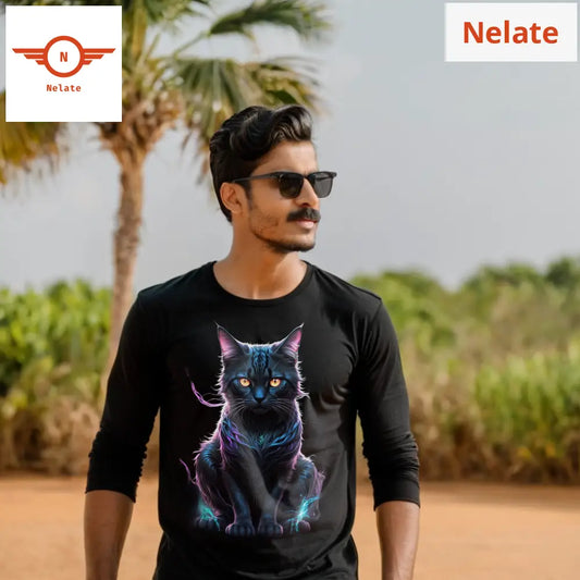 Black Cat Theme Full Sleeves T-Shirt