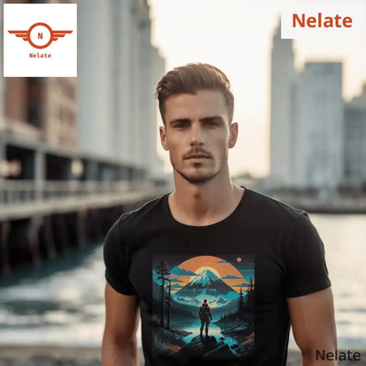 Blue mountain theme black t-shirt -  by Nelate - Men's T-shirt, Men’s T-shirt