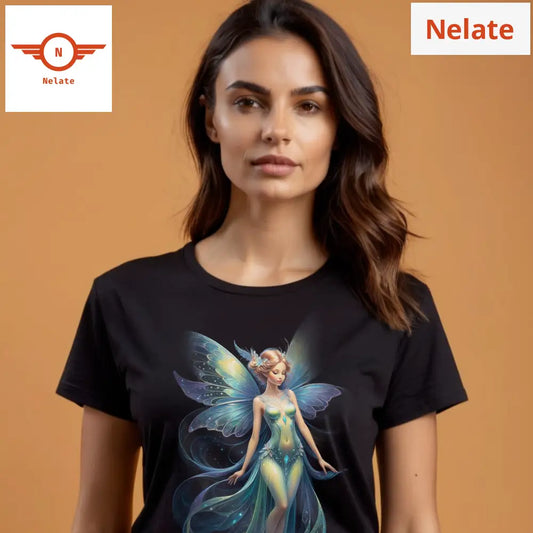 Blue Theme Angel Black T-Shirt