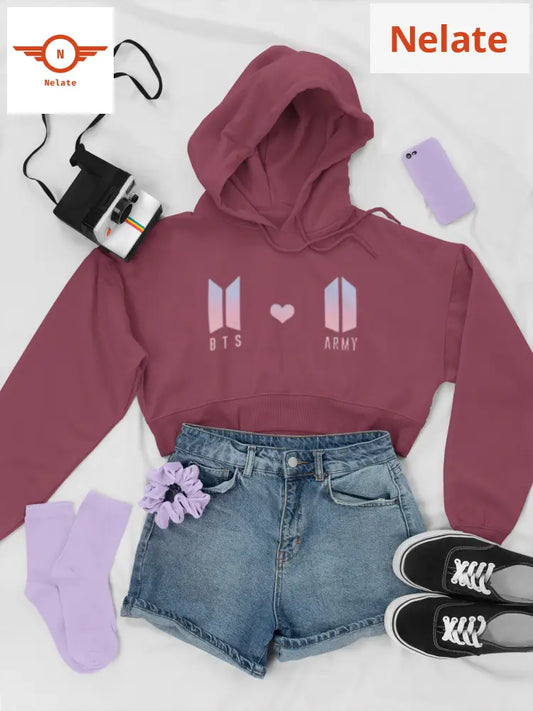 Bts × Army Printed Crop Hoodie