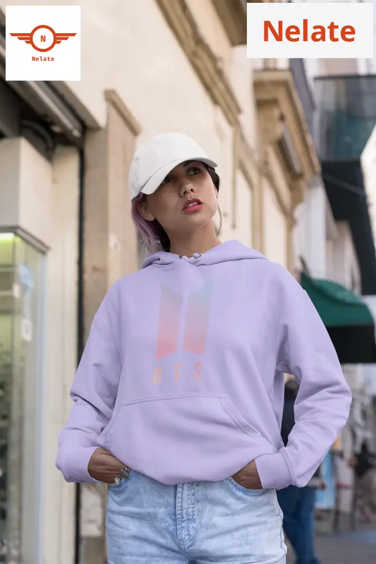 Bts Logo Printed Lavender Hoodie