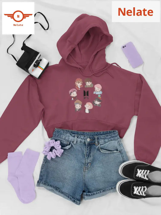Bts Members Animated Cute Version Crop Hoodie