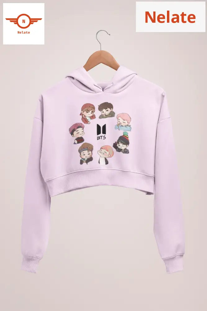 Bts Members Cute Animated Version Printed Crop Hoodie