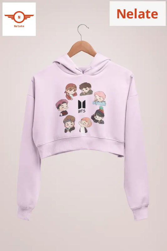 Bts Members Cute Animated Version Printed Crop Hoodie