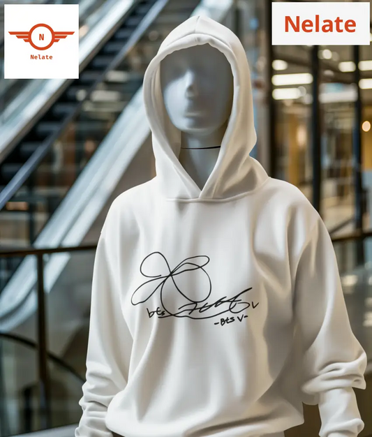 Bts V(Taehyung) Signature Printed White Hoodie