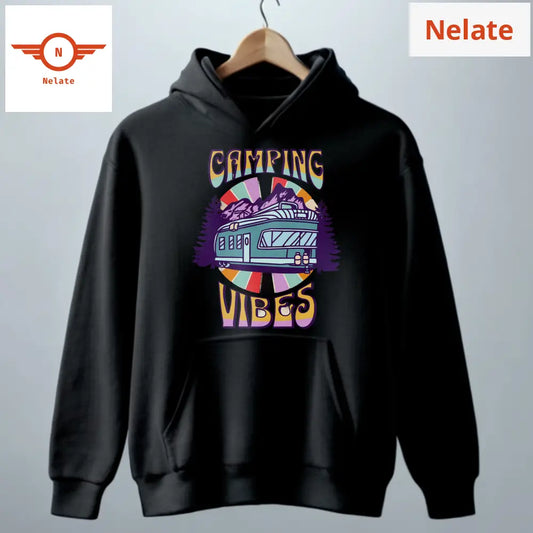 Camping Vibes-Black Hoodie For Men
