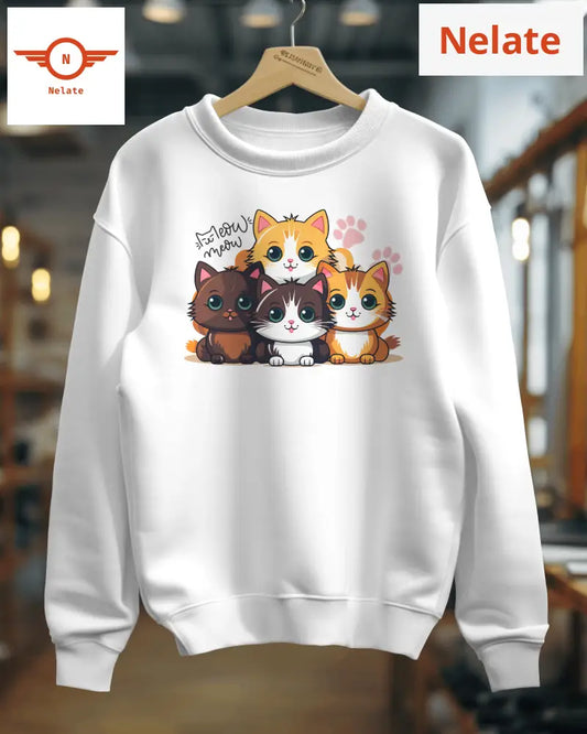 Cat Lovers Theme White Sweatshirt