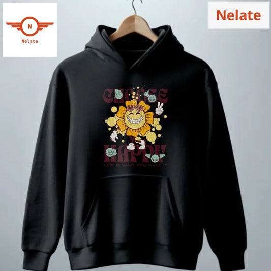 Choose Happy Black Hoodie For Men