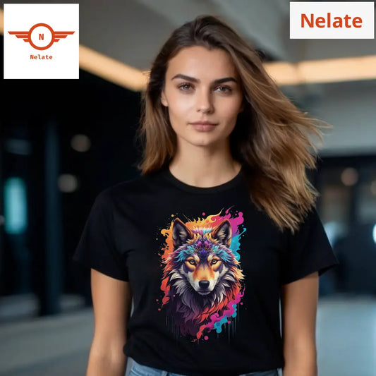 Color Splash Fox Black T-Shirt