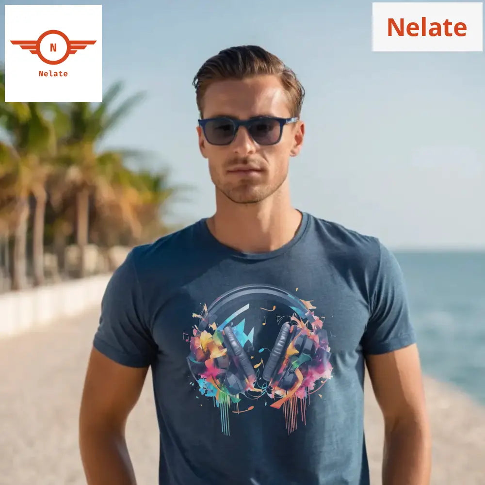 Color Splash Headphones Navy Blue T-Shirt