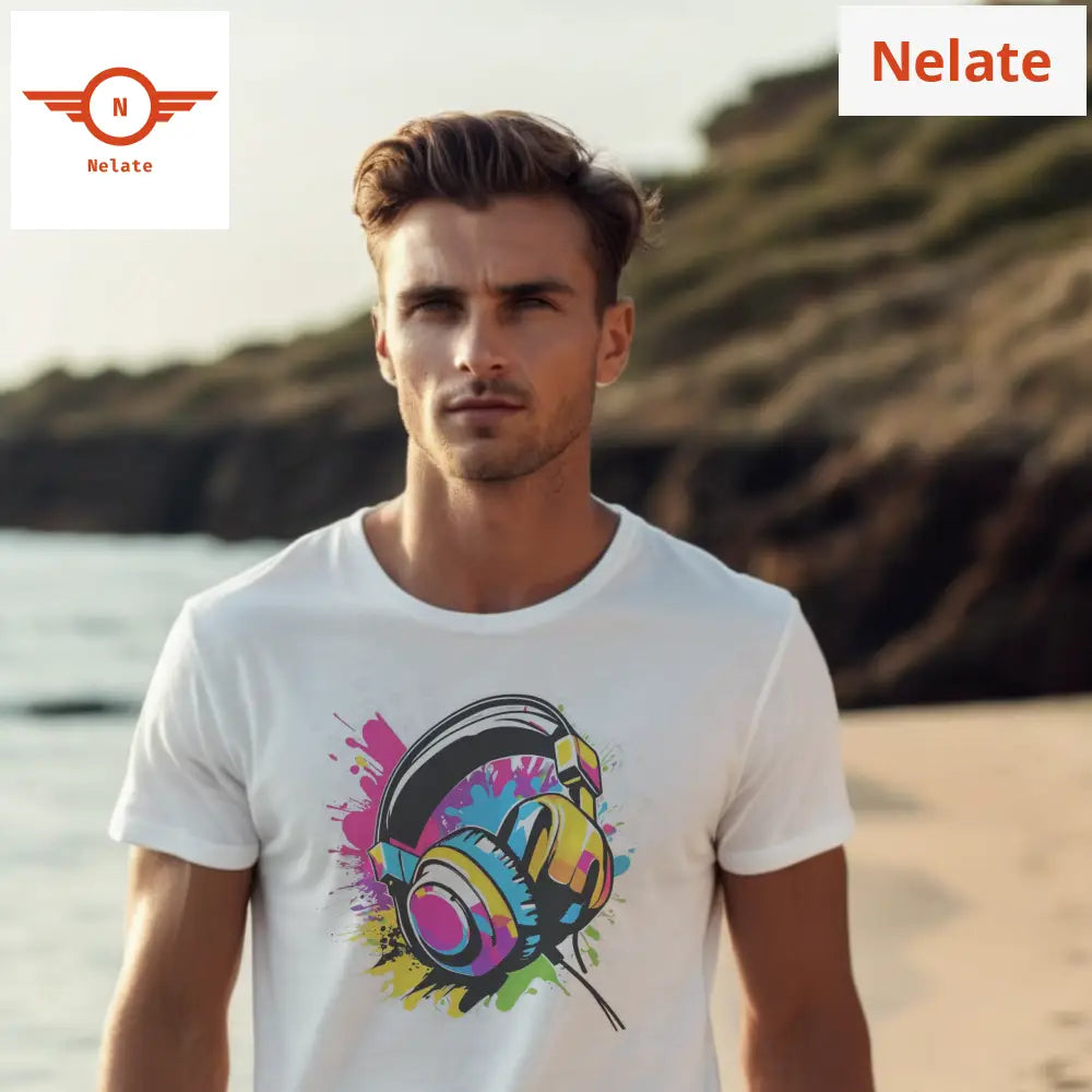 Color Splash Headphones White T-Shirt