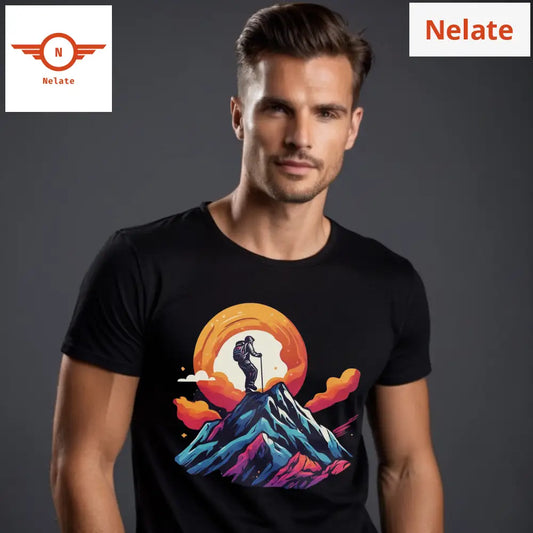 Color Splash Mountain Theme Black T-Shirt