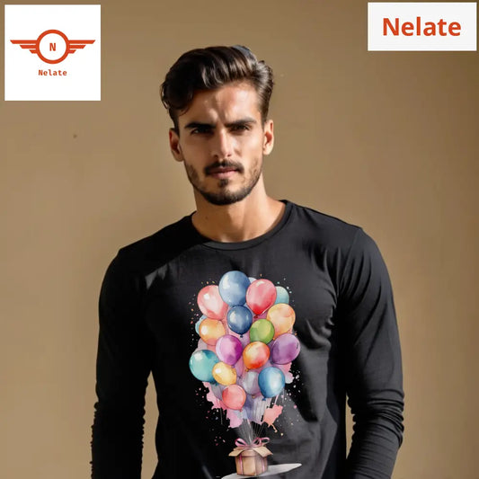 Colorful Balloon Pack Full Sleeves Black T-Shirt