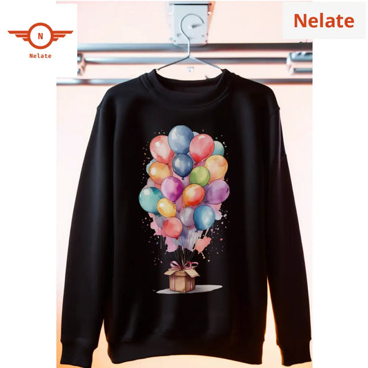 Colorful Balloon Theme Black Sweatshirt
