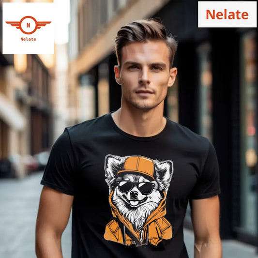 Cool Dog With Cap Black T-Shirt