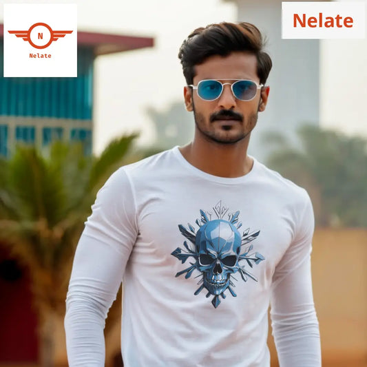 Cool Skull Logo Full Sleeves White T-Shirt