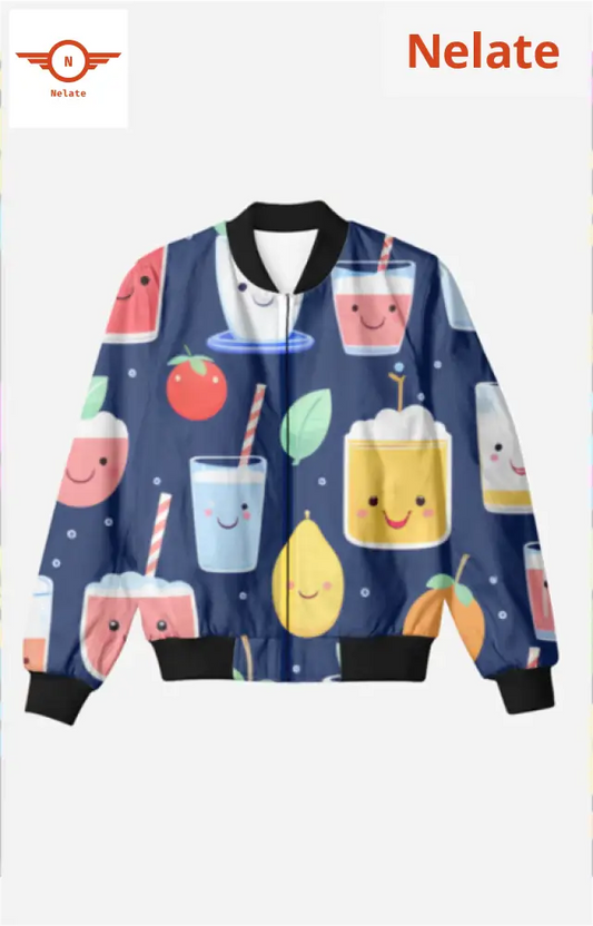 Cute Drinks Shape Printed Men’s Bomber Jacket