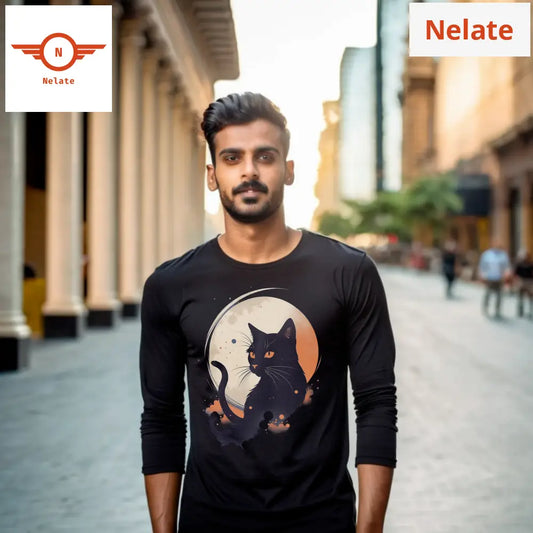 Dark Theme Black Cat Full Sleeves T-Shirt