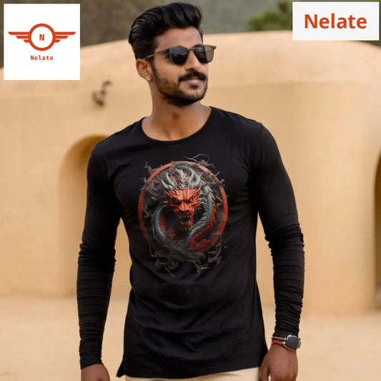 Dragon Theme Full Sleeves Black T-Shirt